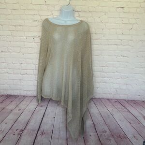 Travelers Collection Chico’s shimmery gold crochet asymmetrical hem top size 3
